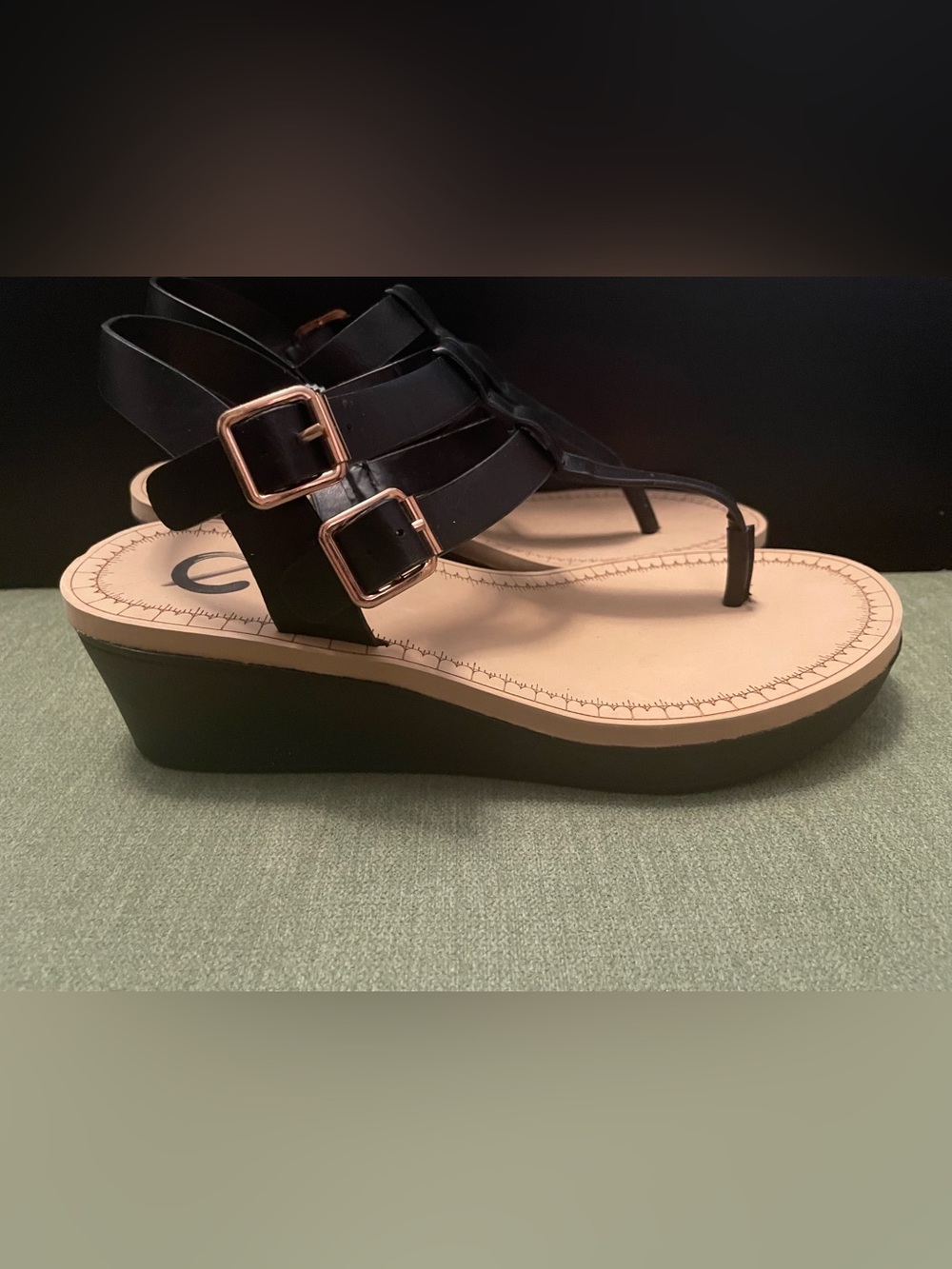 Women's Black Buckle Wedge Sandals
